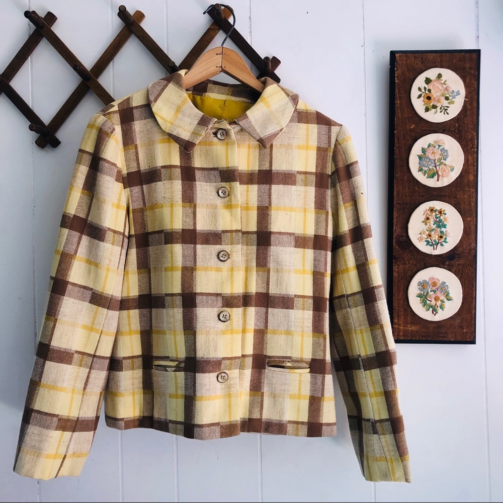 Vintage Yellow and Brown Plaid Blazer